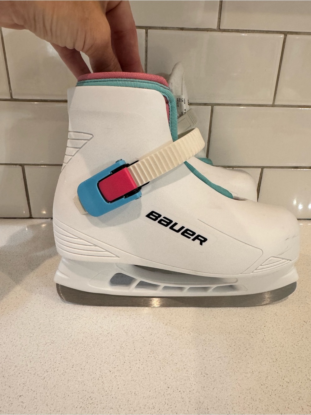 Bauer Kids (Size 10/11) White Ice Skate with Pink and Teal Accents